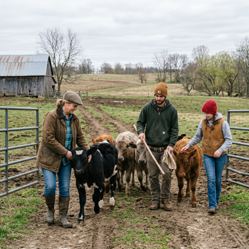 Young calves raised on a farm